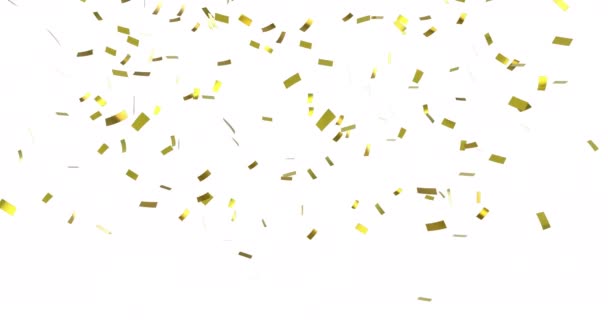 Digitale Animatie Van Gouden Confetti Vallen Tegen Een Witte Achtergrond — Stockvideo