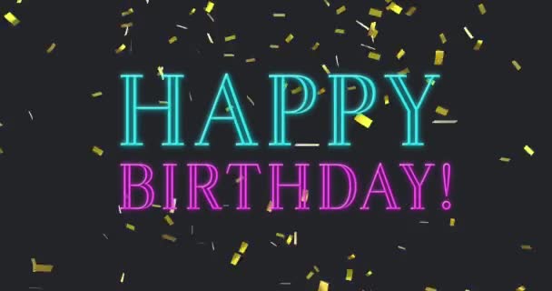 Animación Digital Texto Feliz Cumpleaños Fuentes Azules Violetas Parpadeando Mientras — Vídeo de stock