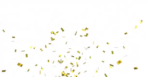 Digital Animation Gold Confetti Falling White Background — Stock Video
