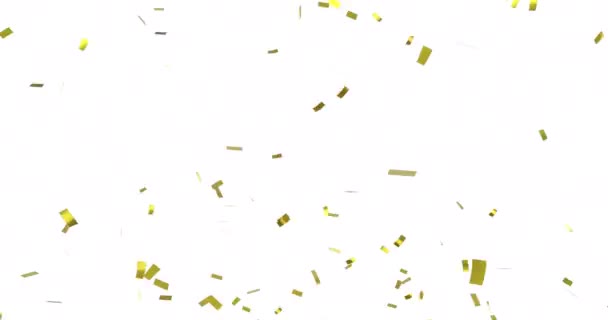 Digitale Animatie Van Gouden Confetti Vallen Tegen Een Witte Achtergrond — Stockvideo