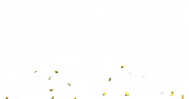 Цифровая Анимация Золотых Конфет Падающих Белом Фоне — стоковое видео