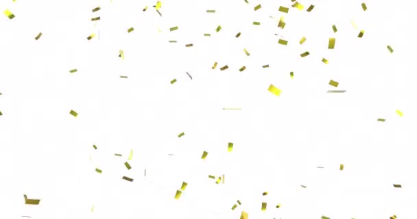 Digitale Animatie Van Gouden Confetti Vallen Tegen Een Witte Achtergrond — Stockvideo