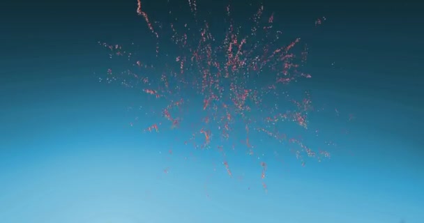 Animation Numérique Feux Artifice Rouges Explosant Sur Fond Dégradé Bleu — Video