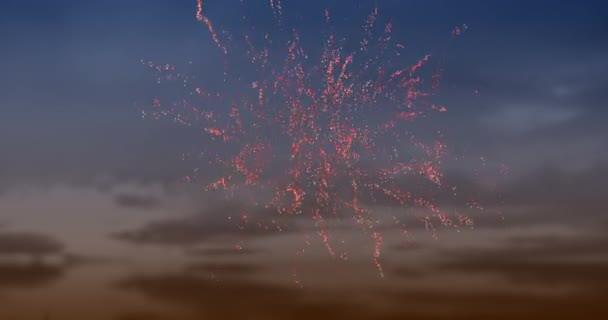 Digitale Animation Von Rotem Feuerwerk Das Bei Sonnenuntergang Mit Wolken — Stockvideo