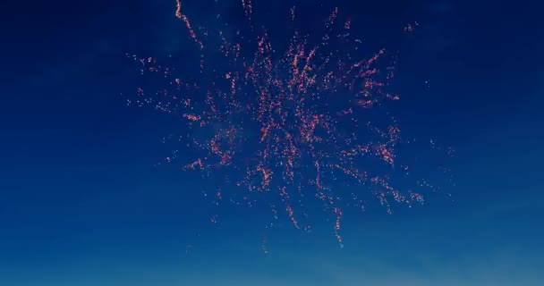 Digitální Animace Červeného Ohňostroje Explodující Modrém Nebi — Stock video