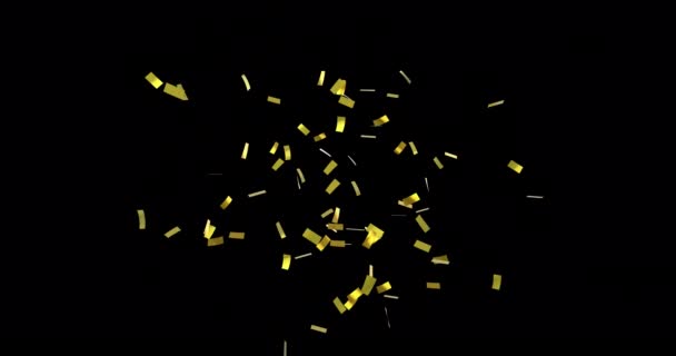 Animation numérique de confettis d'or tombant sur un fond noir 4k 