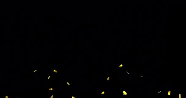 Digital Animation Gold Confetti Falling Black Background — Stock Video