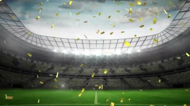 Altın konfeti ile bir futbol stadyumu dijital animasyon.