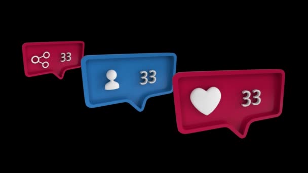 Цифрова Анімація Символів Підрахунок Кількості Бульбашках Повідомлень Символами Серце Слідувати — стокове відео