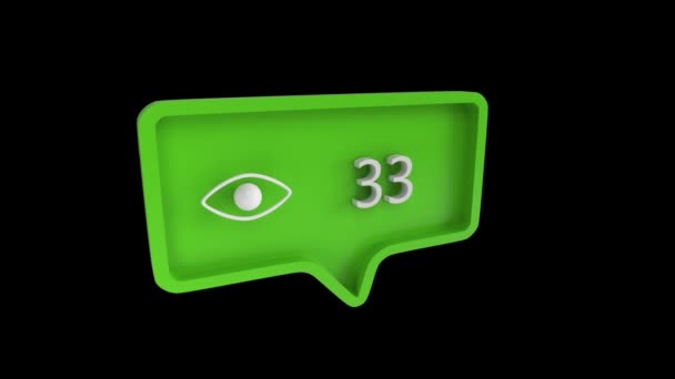 Цифрова Анімація Піктограми Очей Підрахунком Кількості Зеленій Бульбашці Повідомлень Тло — стокове відео