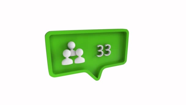 用户图标的数字动画 在绿色消息气泡中增加计数 背景是白色的 该图标用于社交媒体 — 图库视频影像