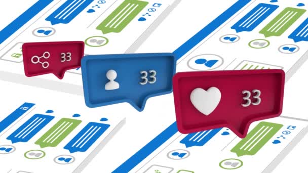 Digital Animasjon Link Connbe Heart Icons Med Økende Antall Budskapsbobler – stockvideo