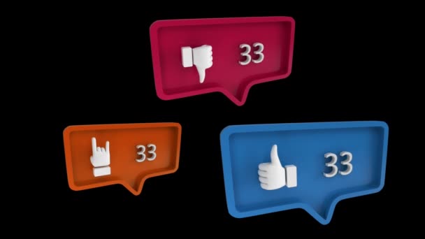 Digital Animation Dislike Rock Symbols Increasing Count Message Bubbles Social — Stock Video