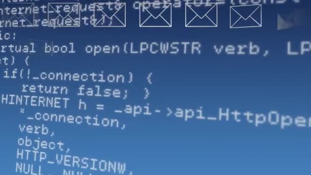 Digital Animation Message Icons Filling Screen Program Codes Running Background — Stock Video