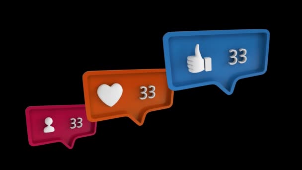 Цифровая Анимация Лайков Последователей Сердечных Икон Растет Социальных Сетях Фон — стоковое видео