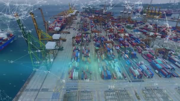 Digital Composite High Angle View Shipping Dock Foreground Has Connected — Stock Video