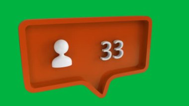 İleti balonu artan sayısı ile bir takipçi simgesinin dijital animasyon. Arka plan yeşil. Takipçi simgesi sosyal medya içindir
