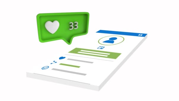 Digital Animation Heart Icon Increasing Count Green Message Bubble Bubble — Stock Video