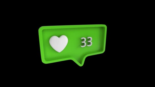 Цифрова Анімація Значка Серця Збільшенням Кількості Зеленій Бульбашці Повідомлень Тло — стокове відео