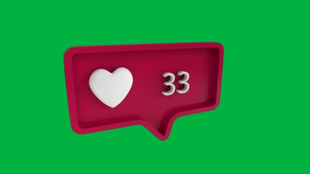 Цифровая Анимация Иконки Сердца Увеличением Количества Сообщений Пузыре Фон Зелёный — стоковое видео