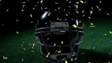 Sahada bir futbol kask Dijital animasyon, Konfeti üzerine düşüyor