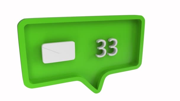在绿色消息气泡中增加计数的消息图标的数字动画 背景是白色的 信息来自社交媒体 — 图库视频影像