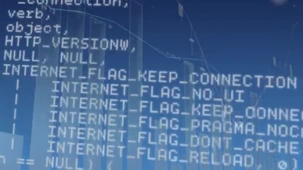 Digital Animering Programkoder Grafer Och Statistik Korsar Bakgrunden Mot Rätt — Stockvideo
