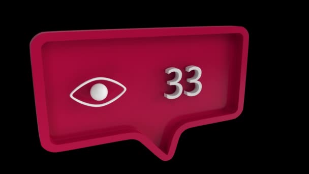 Digitale Animation Eines Ansichtssymbols Mit Steigender Anzahl Einer Roten Nachrichtenblase — Stockvideo