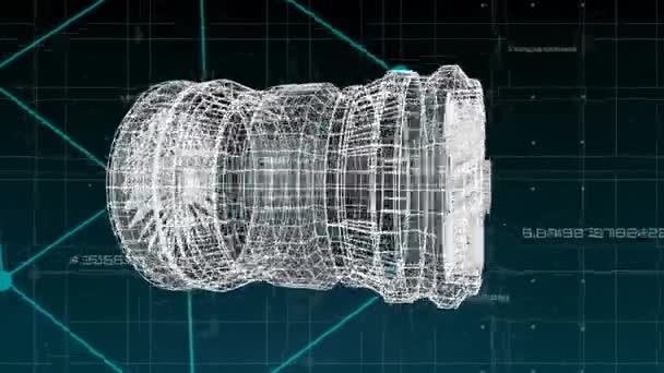 Animación Digital Modelo Turbina Plana Fondo Tiene Líneas Cuadrícula Con — Vídeos de Stock