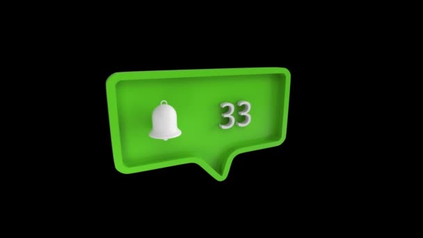 Digital Animation Bell Icon Increasing Count Green Message Bubble Background — Stock Video