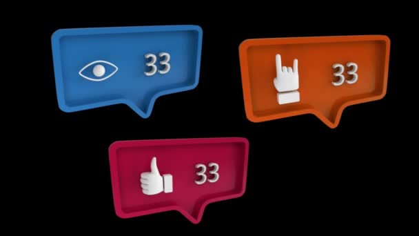 Digital Animation View Rock Icon Increasing Count Message Bubbles Background — Stock Video