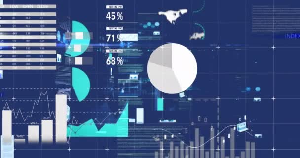 Digital Animation Colorful Different Graphs Statistics Moving Screen Dark Background — Stock Video