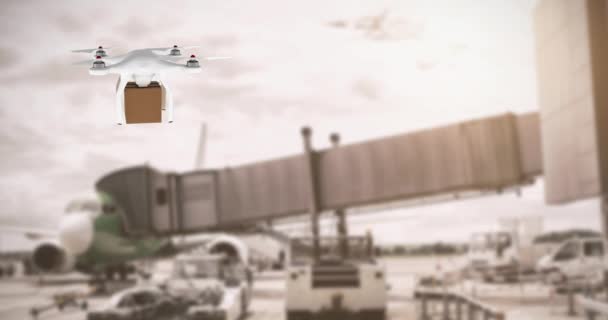 Animation Numérique Drone Blanc Transportant Une Boîte Brune Planant Dans — Video