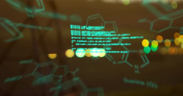 Цифрова Анімація Хімічних Структур Програмних Кодів Являються Екрані Задньому Плані — стокове відео