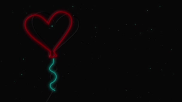 Анімація Неонового Знаку Показує Повітряну Кулю Формі Серця Чорному Тлі — стокове відео