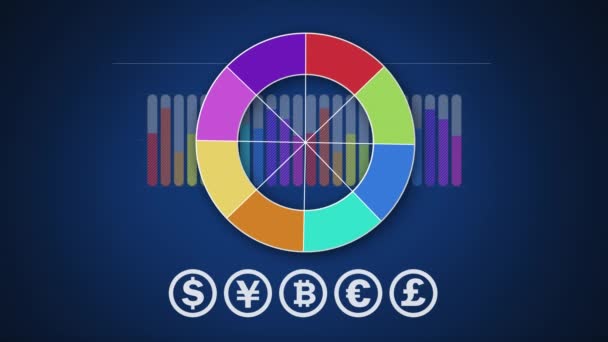 Animación Círculo Blanco Que Aparece Por Encima Los Símbolos Moneda — Vídeo de stock