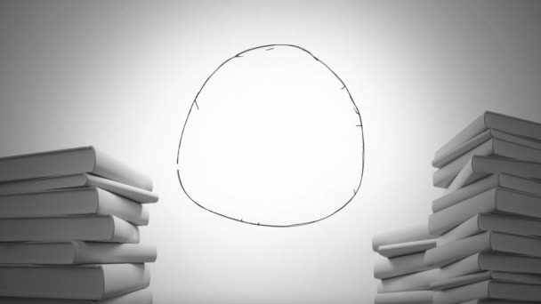 Animação Desenho Linha Áspera Globo Que Aparece Entre Duas Pilhas — Vídeo de Stock