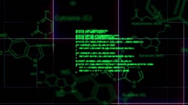 Siyah arka planda hareket eden parlayan yeşil metin ve dijital verilerin animasyonu
