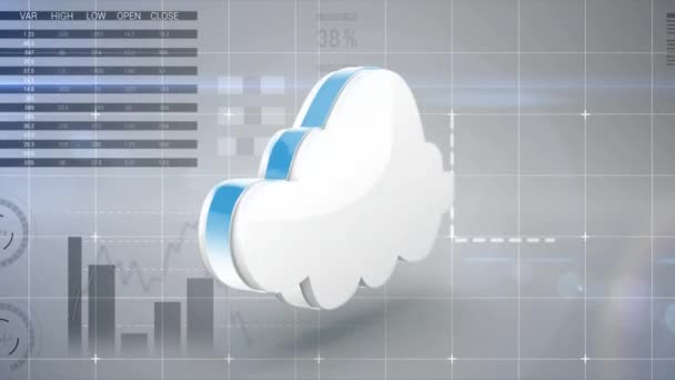 Animation Revolving White Cloud Front Moving Grey Background Changing Charts — Stock Video