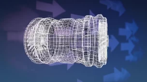 Animazione Disegno Tecnico Girevole Turbina Con Frecce Rivolte Destra Fondo — Video Stock