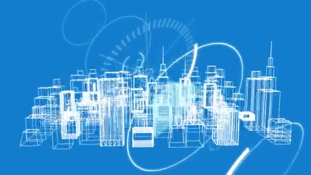 Digital Animation Illustration City Tall Buildings Illustration Rotating Foreground Internet — Stock Video