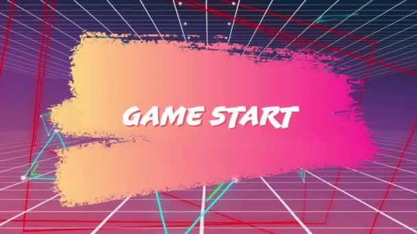 Digitale Animation Des Spielbeginns Text Auf Einer Verschmierten Farbe Der — Stockvideo