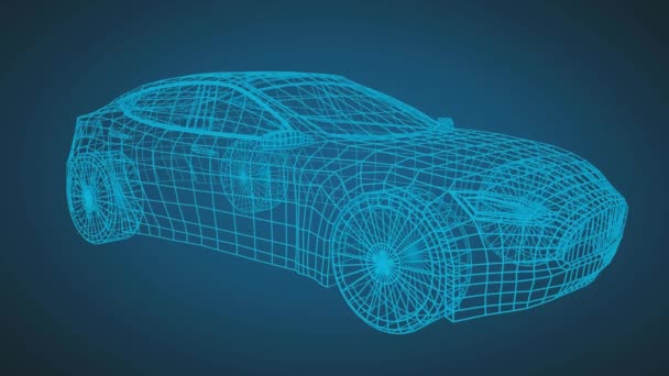 Digital Blueprint Kartläggning Sportbil Hjulen Snurrar — Stockvideo