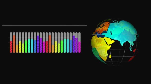 Digital Animation Globe Med Sina Kontinenter Med Olika Färger Förutom — Stockvideo