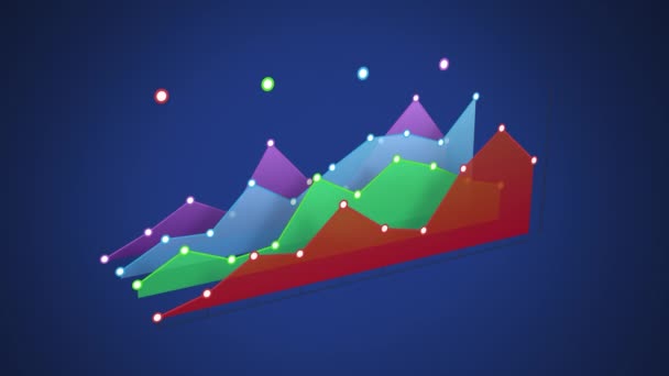 Digital Animering Flera Linjediagram Med Olika Färger Bakgrunden Blå — Stockvideo