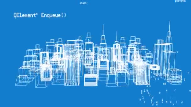Digitale Animation Eines Digitalen Stadtmodells Schnittstellencodes Laufen Vordergrund — Stockvideo