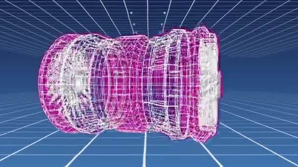 Digital Animering Modell Turbin Modellen Ett Digitalt Utrymme Med Rutnätslinjer — Stockvideo