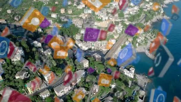 Animation Numérique Une Vue Dessus Une Ville Près Océan Dessus — Video