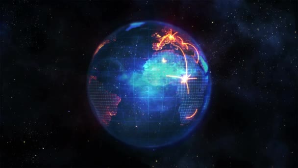 Animation Numérique Globe Avec Réseau Rouge Lignes Déplaçant Autour Message — Video