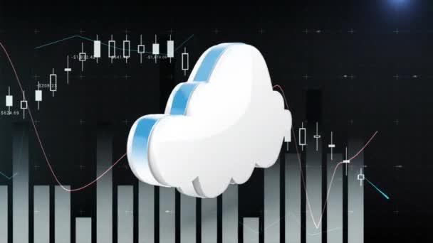 Digital Animation Cloud Graphs Statistics Background Black — Stock Video